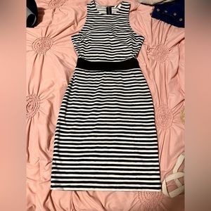 H&M Black and White Striped Bodycon Dress with Zipper Back